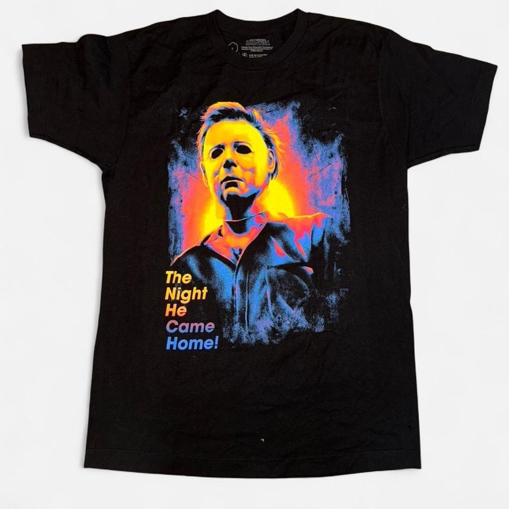 Halloween Michael Myers Graphic Tee Black Neon Retro Horror Shirt Size Large